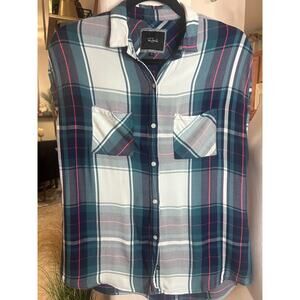 RAILS Green plaid Button Down Short Sleeve Shirt S 2-6